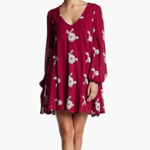 Free People Rayon Gauze Emmas Embroidered Dress (Purple Combo) Medium